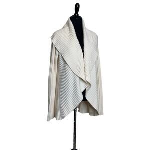 Neiman Marcus cream cashmere shawl collar open front cardigan size small